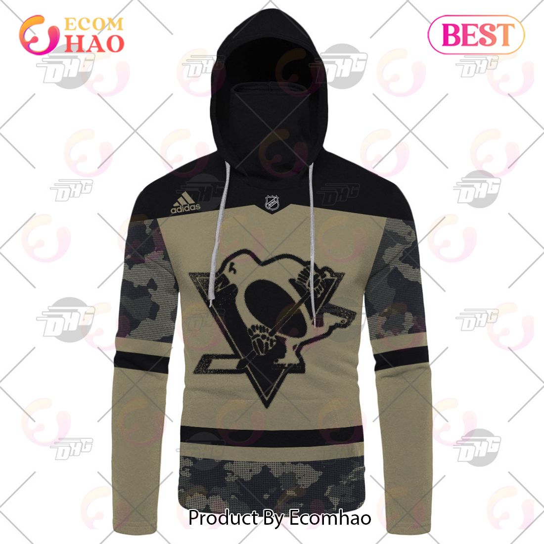 NHL Pittsburgh Penguins Camo Military Appreciation Team Authentic Custom Practice Jersey 3D Hoodie