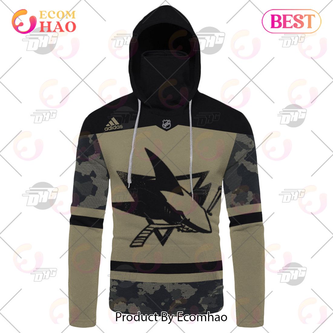 NHL San Jose Sharks Camo Military Appreciation Team Authentic Custom Practice Jersey 3D Hoodie