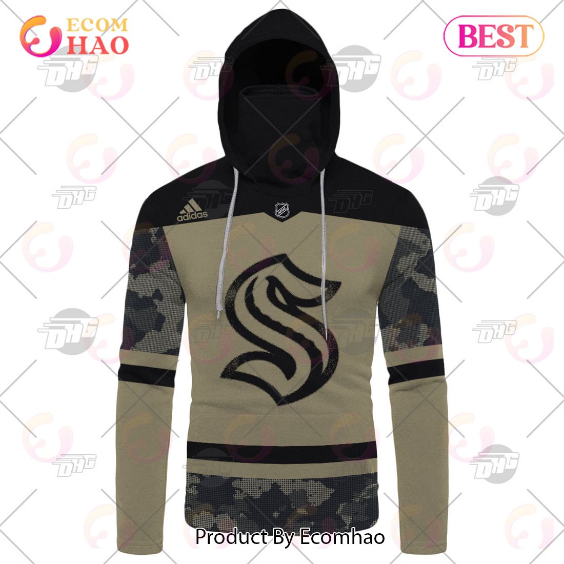 NHL Seattle Kraken Camo Military Appreciation Team Authentic Custom Practice Jersey 3D Hoodie