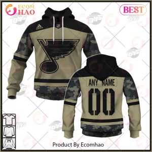 NHL St. Louis Blues Camo Military Appreciation Team Authentic Custom Practice Jersey 3D Hoodie