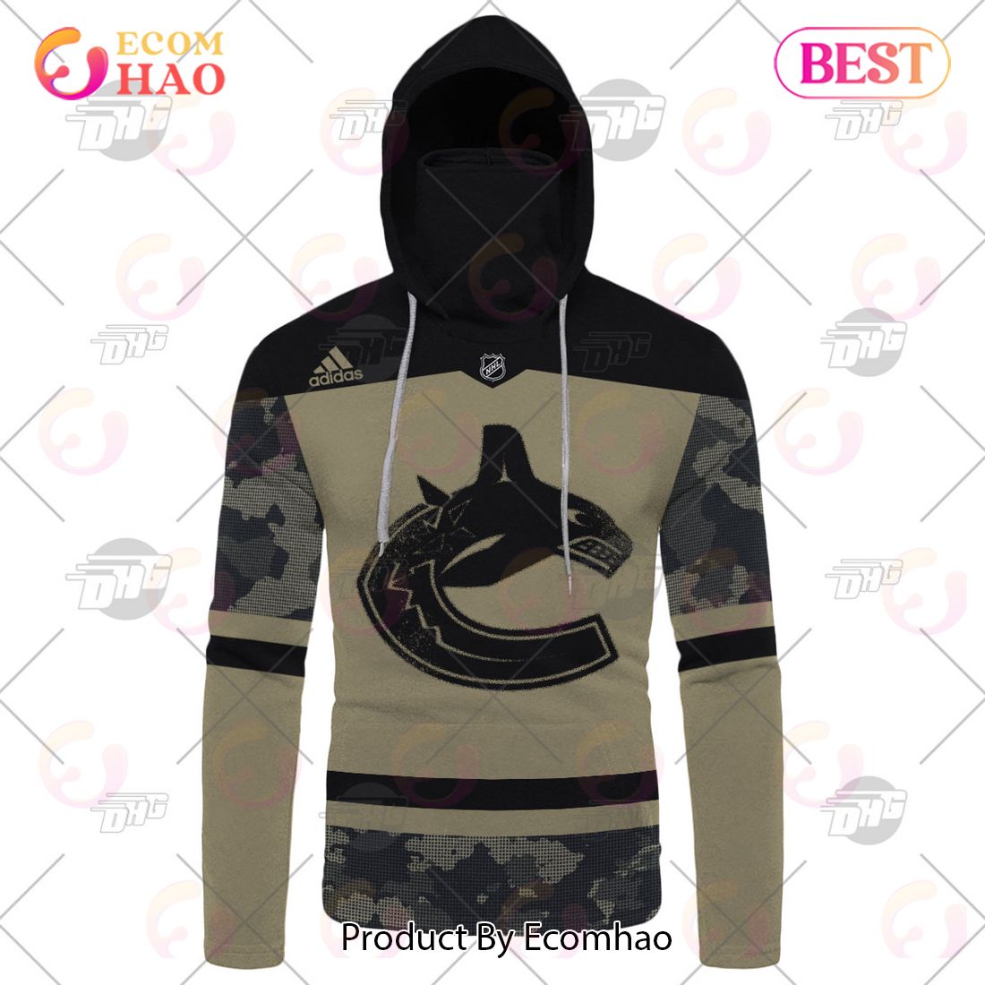 NHL Vancouver Canucks Camo Military Appreciation Team Authentic Custom Practice Jersey 3D Hoodie