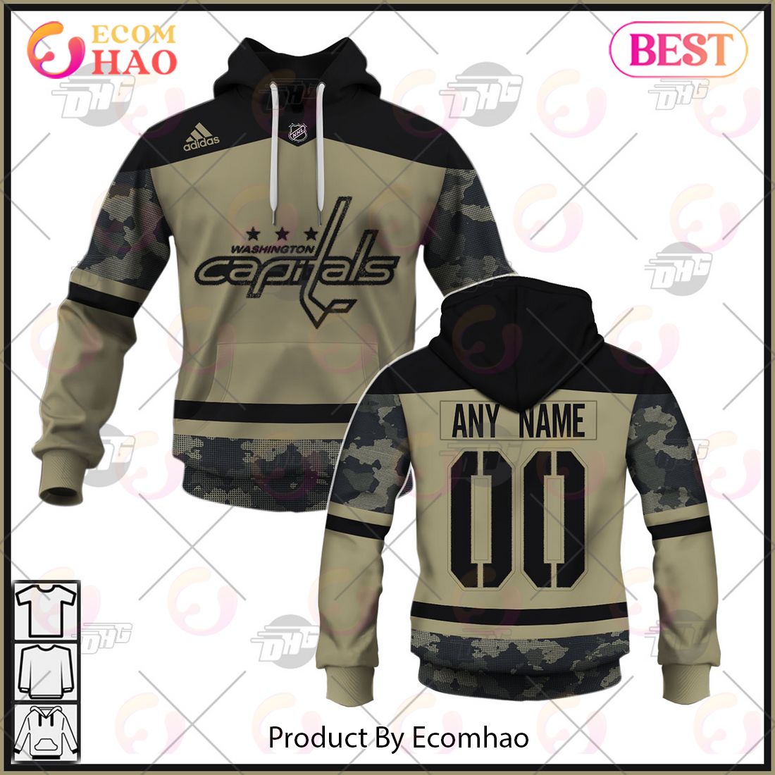 NHL Washington Capitals Camo Military Appreciation Team Authentic Custom Practice Jersey 3D Hoodie