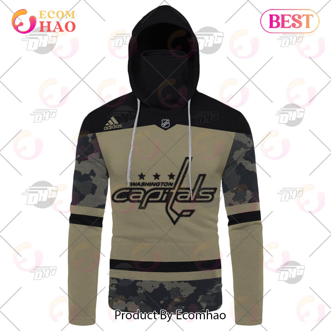 NHL Washington Capitals Camo Military Appreciation Team Authentic Custom Practice Jersey 3D Hoodie