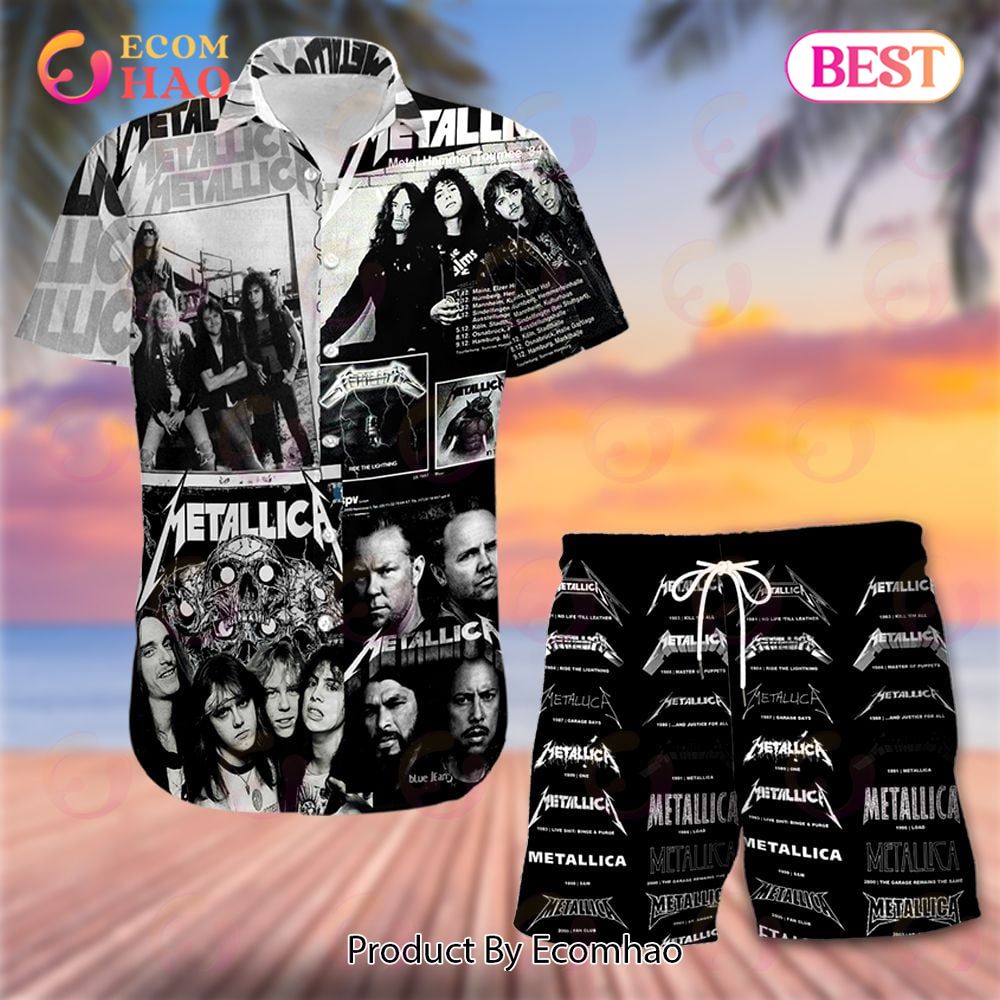 Metallica Black and White Hawaiian Shirt