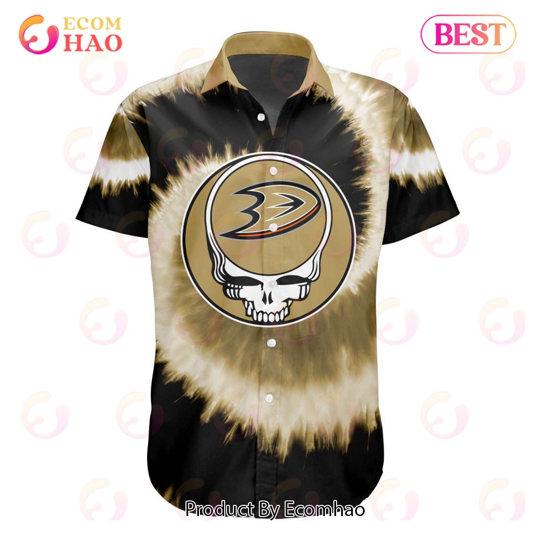 NHL Anaheim Ducks Special Grateful Dead Tie-Dye Design Button Shirt Polo Shirt