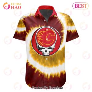 NHL Calgary Flames Special Grateful Dead Tie-Dye Design Button Shirt Polo Shirt