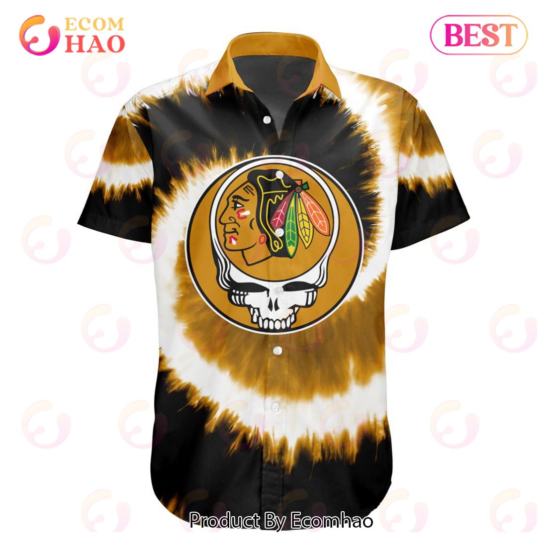 NHL Chicago Blackhawks Special Grateful Dead Tie-Dye Design Button Shirt Polo Shirt