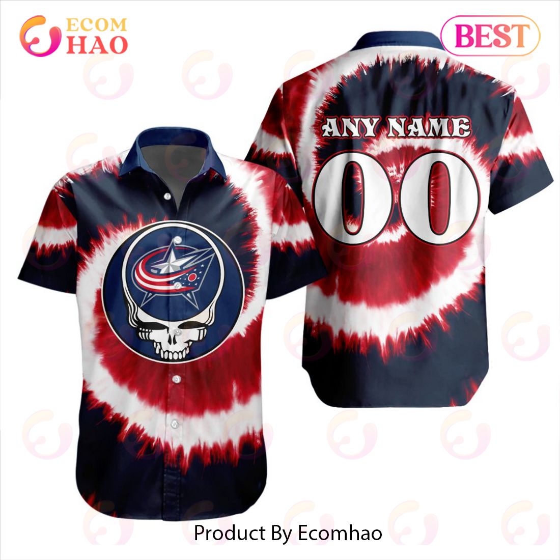 NHL Columbus Blue Jackets Special Grateful Dead Tie-Dye Design Button Shirt Polo Shirt