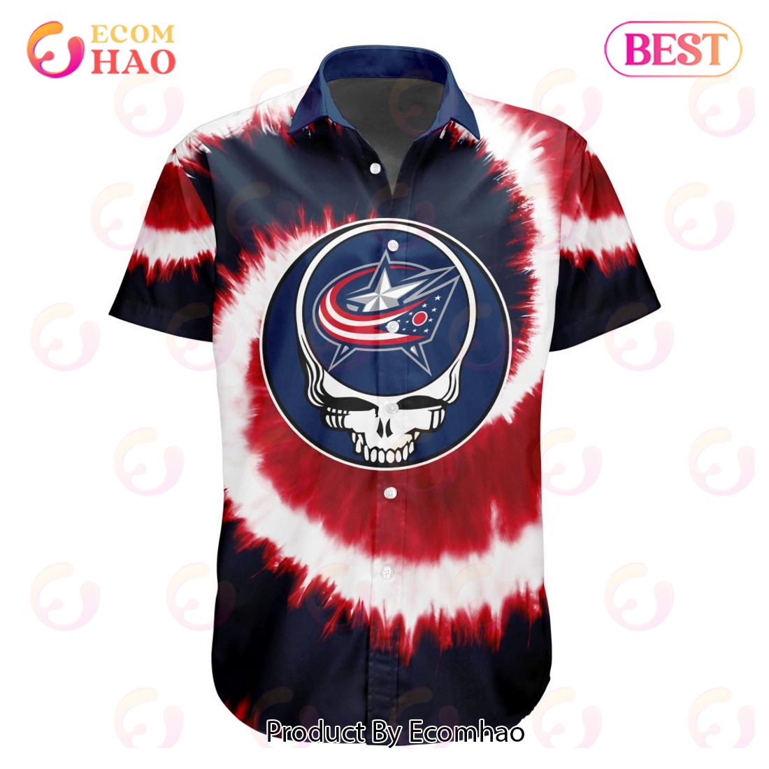 NHL Columbus Blue Jackets Special Grateful Dead Tie-Dye Design Button Shirt Polo Shirt