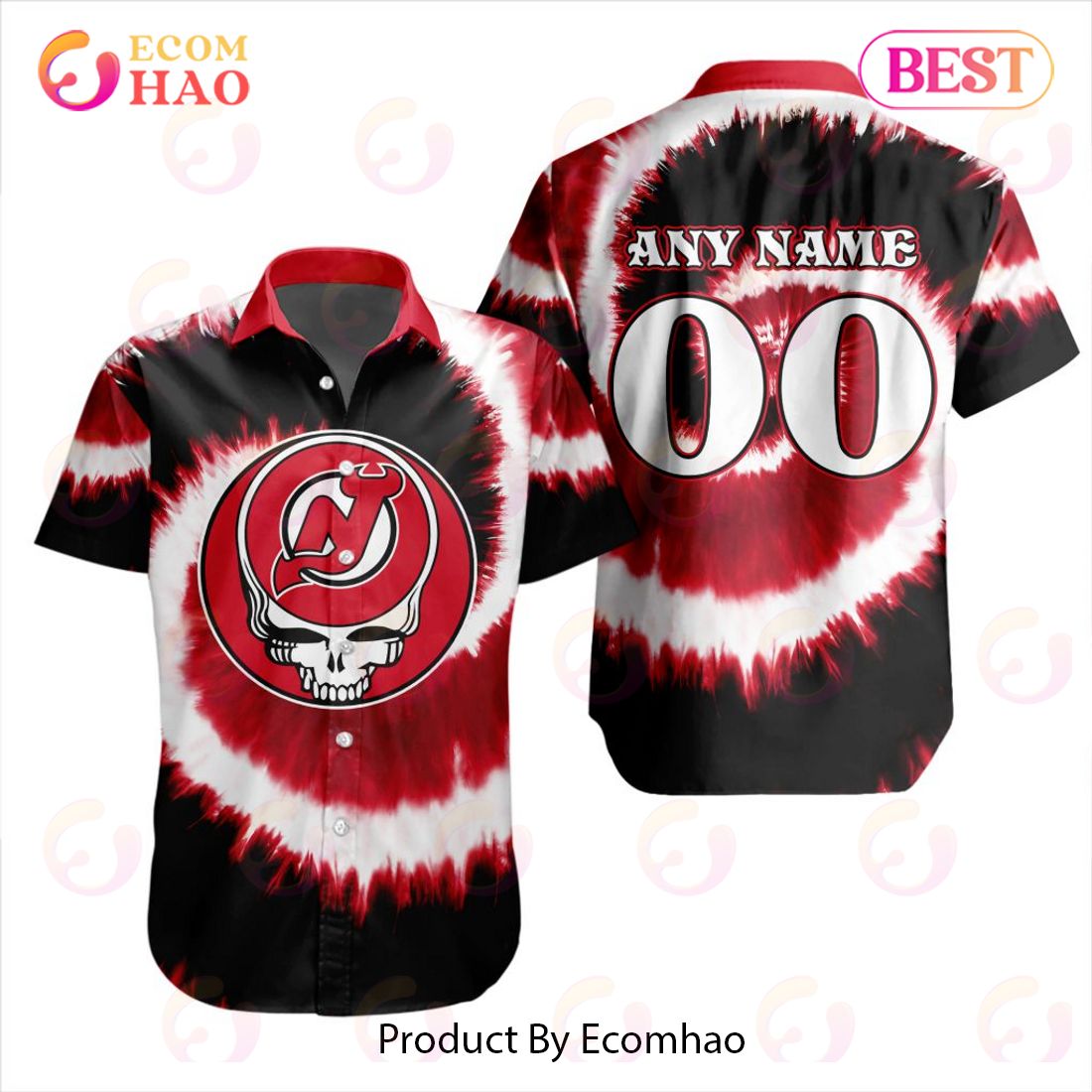 NHL New Jersey Devils Special Grateful Dead Tie-Dye Design Button Shirt Polo Shirt