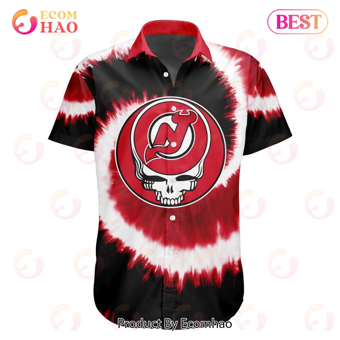 NHL New Jersey Devils Special Grateful Dead Tie-Dye Design Button Shirt Polo Shirt