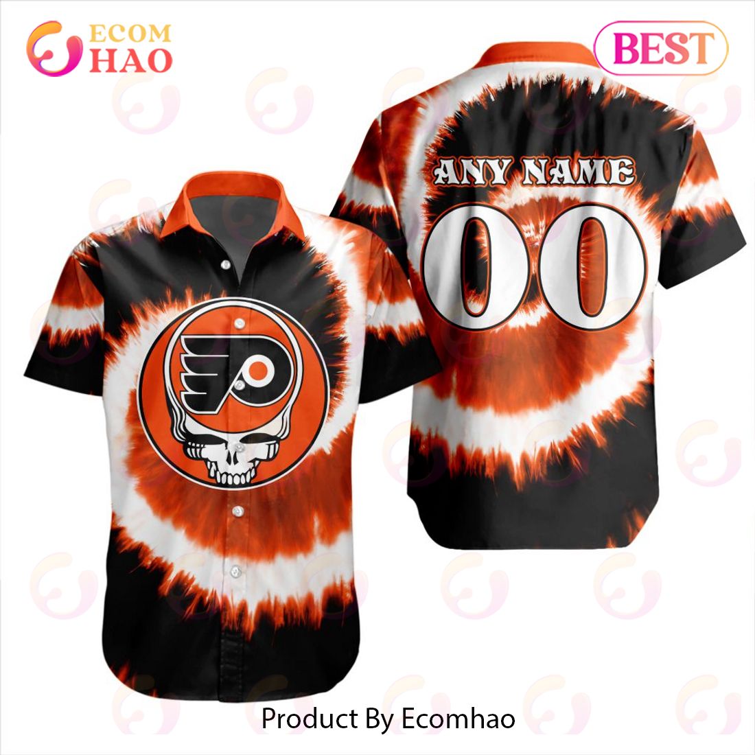 NHL Philadelphia Flyers Special Grateful Dead Tie-Dye Design Button Shirt Polo Shirt