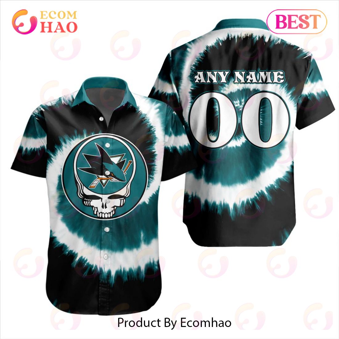 NHL San Jose Sharks Special Grateful Dead Tie-Dye Design Button Shirt Polo Shirt