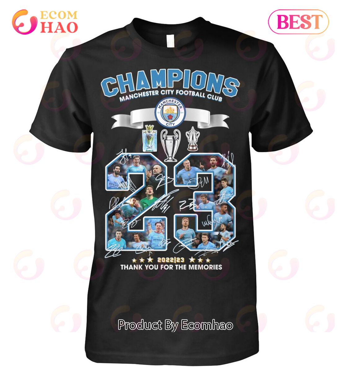 Champions Manchester City Football Club 2022-23 Thank You For The Memories T-Shirt