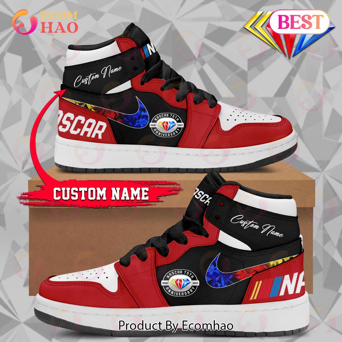 Custom Name Nascar 75th Anniversary Air Jordan 1, Hightop