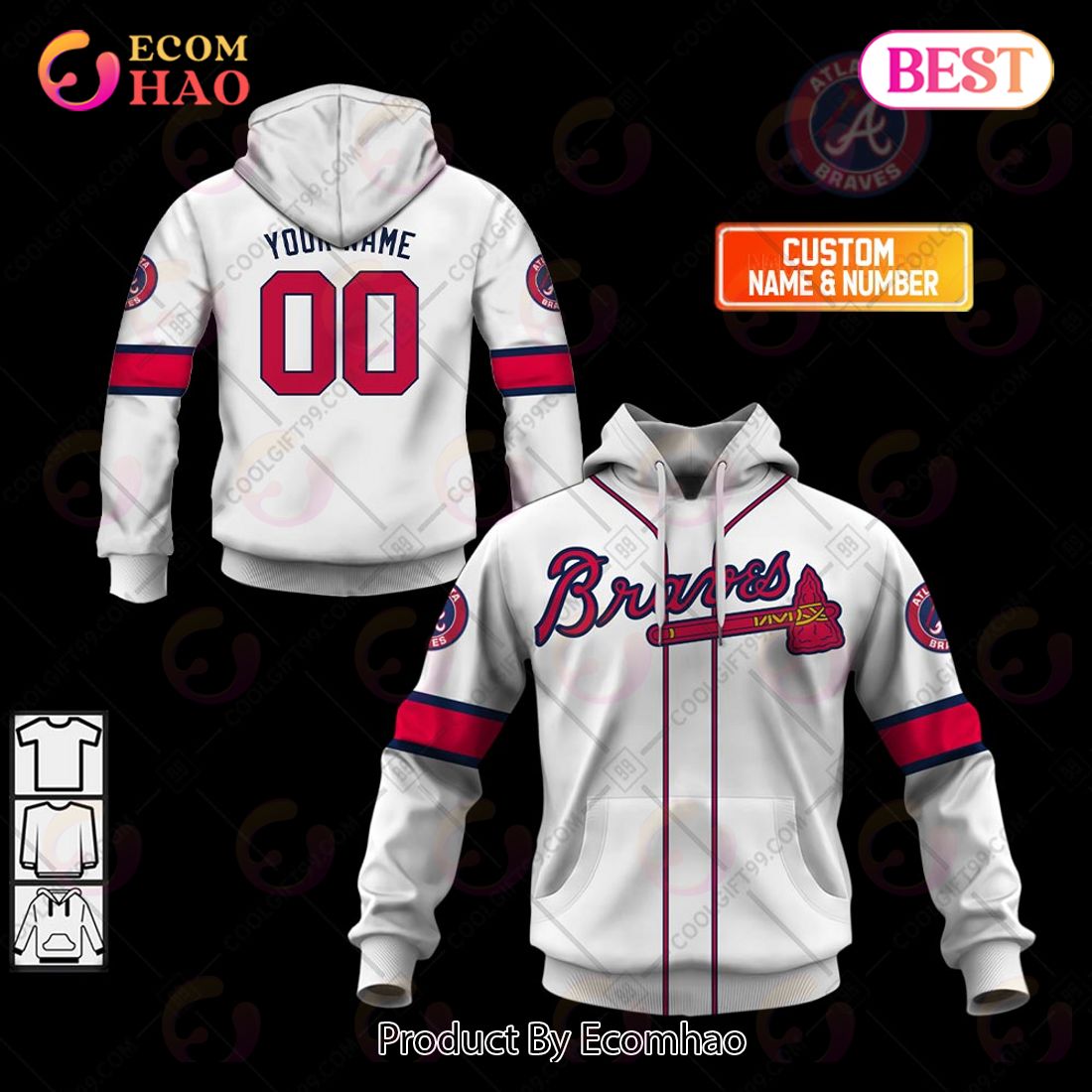 Personalized MLB Atlanta Braves Home Jersey Style 3D Hoodie