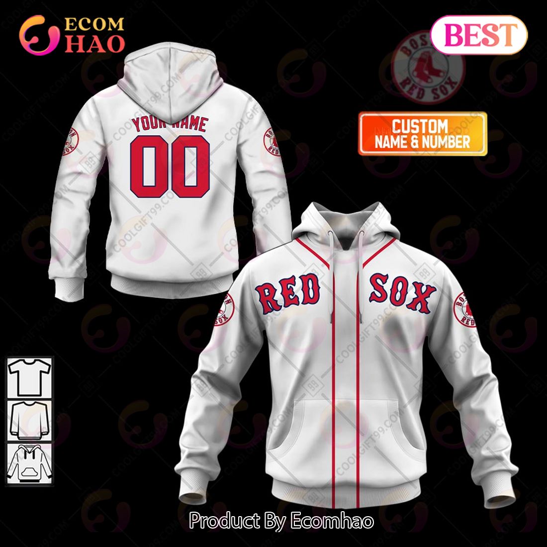 Personalized MLB Boston Red Sox Home Jersey Style 3D Hoodie