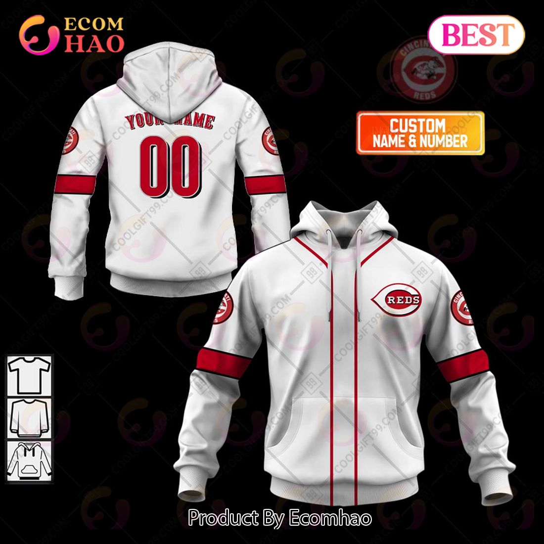 Personalized MLB Cincinnati Reds Home Jersey Style 3D Hoodie