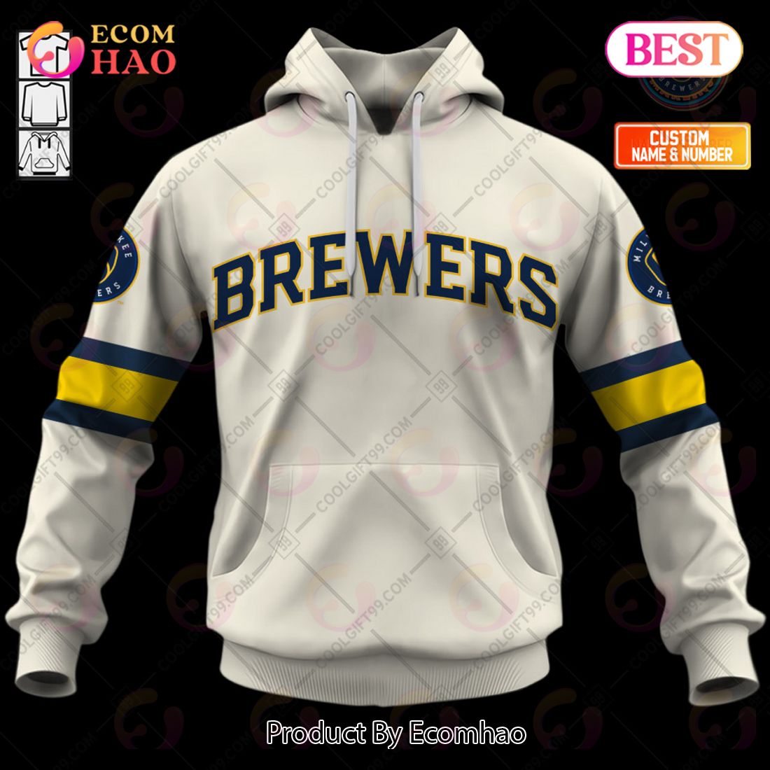 Personalized MLB Milwaukee Brewers Home Jersey Style 3D Hoodie