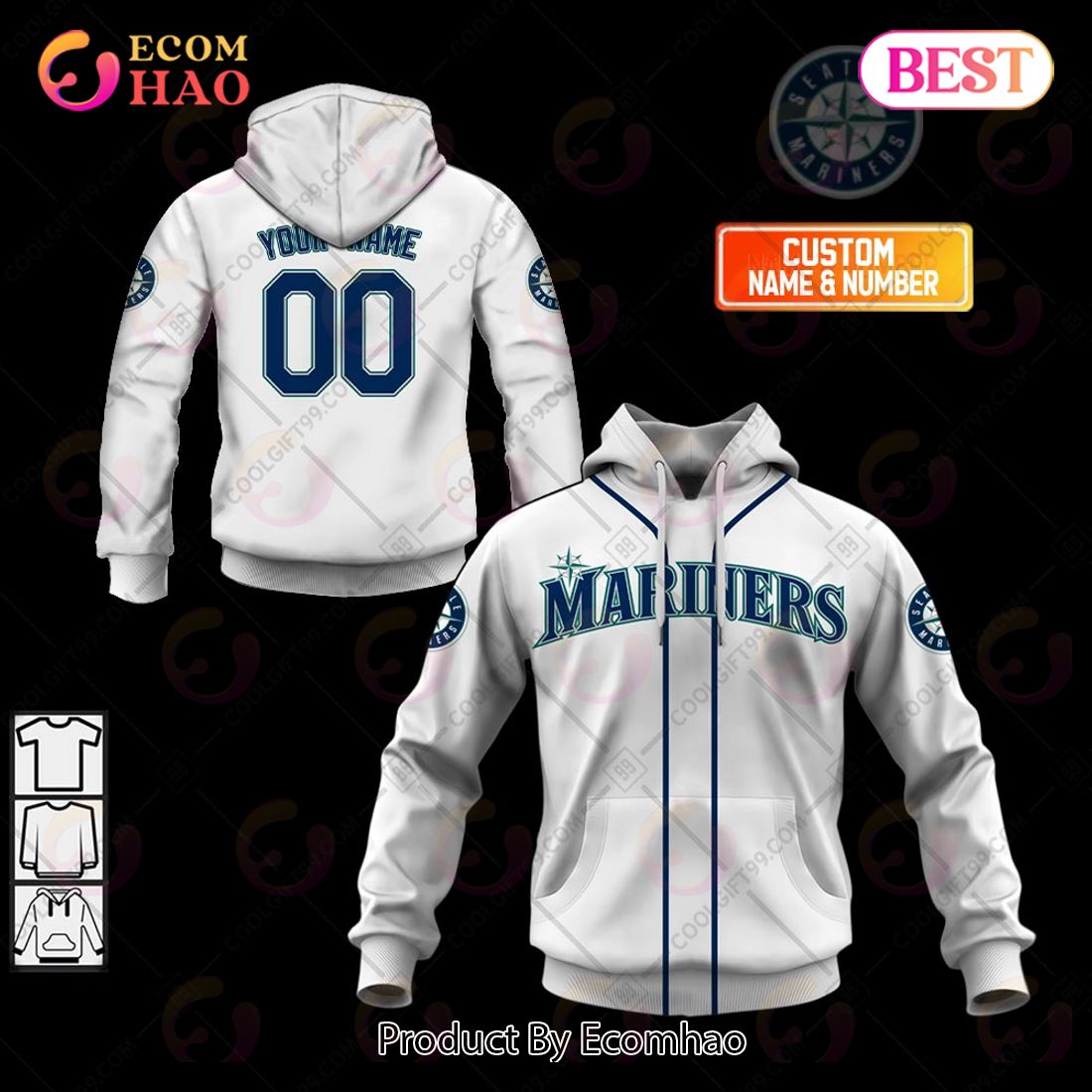 Personalized MLB Seattle Mariners Home Jersey Style 3D Hoodie