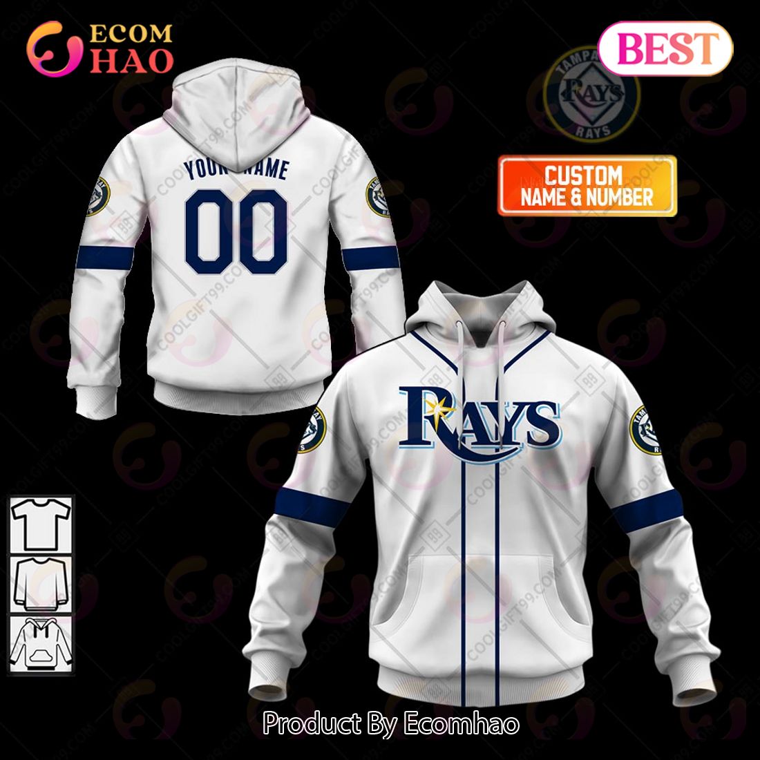 Personalized MLB Tampa Bay Rays Home Jersey Style 3D Hoodie