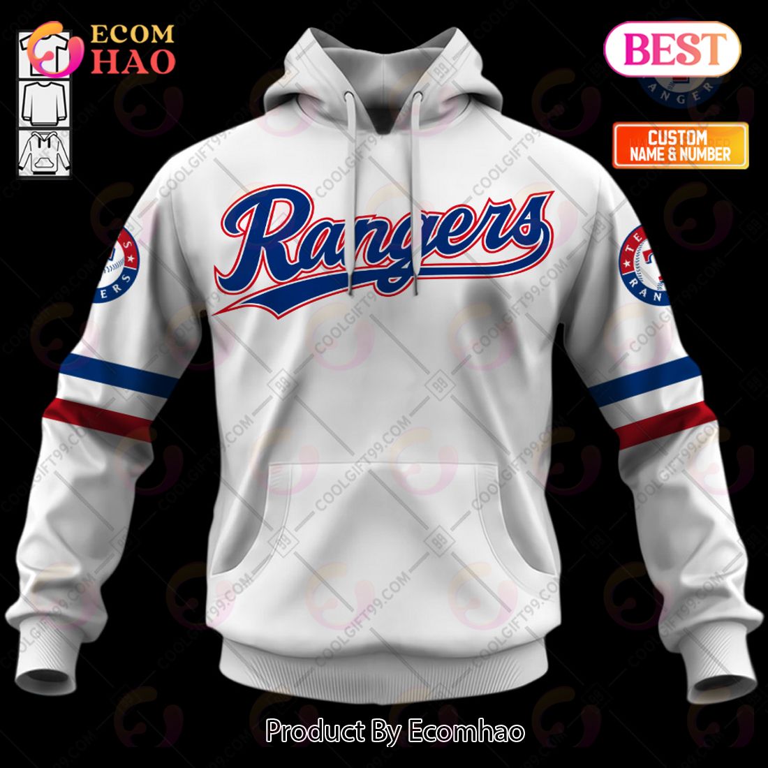 Personalized MLB Texas Rangers Home Jersey Style 3D Hoodie