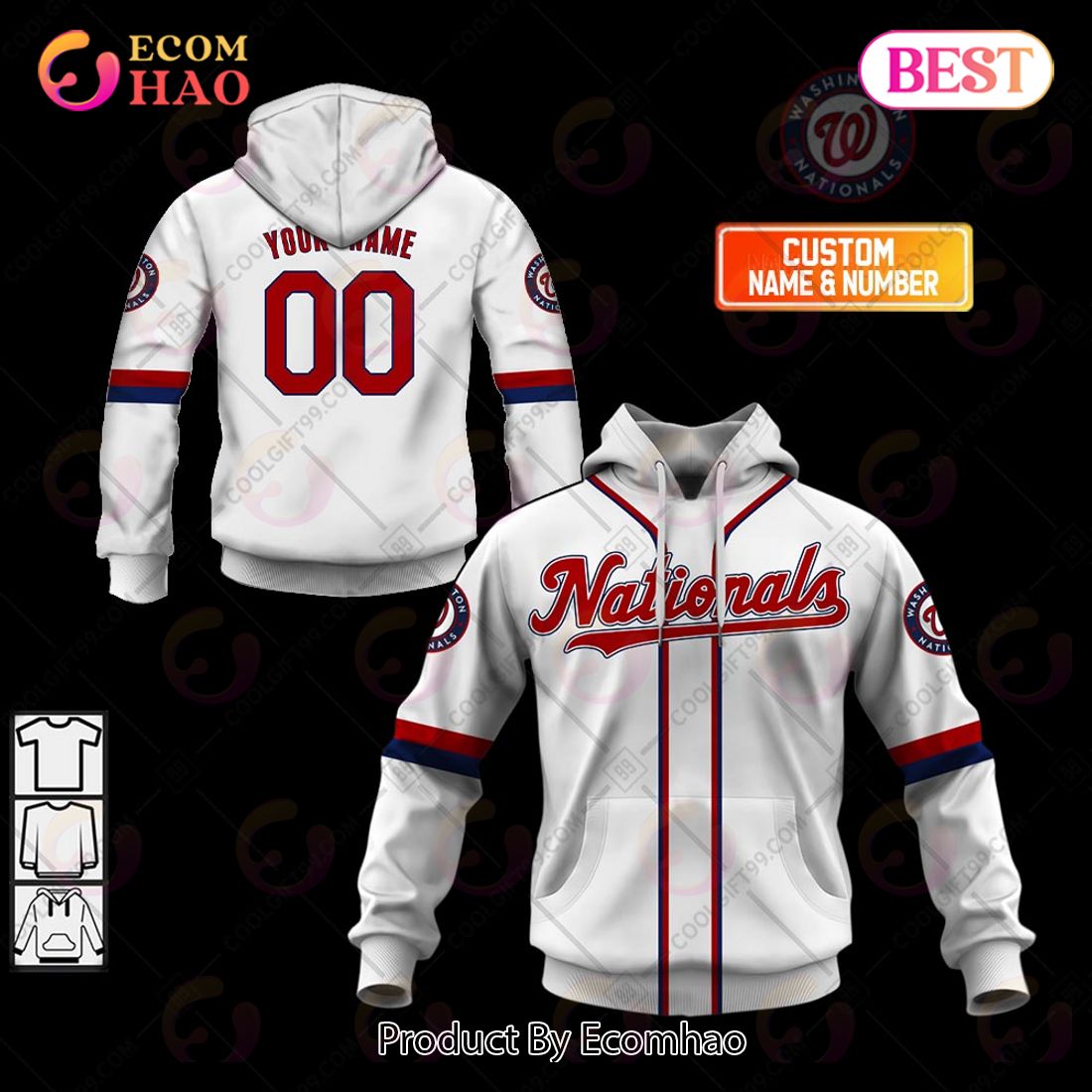 Personalized MLB Washington Nationals Home Jersey Style 3D Hoodie