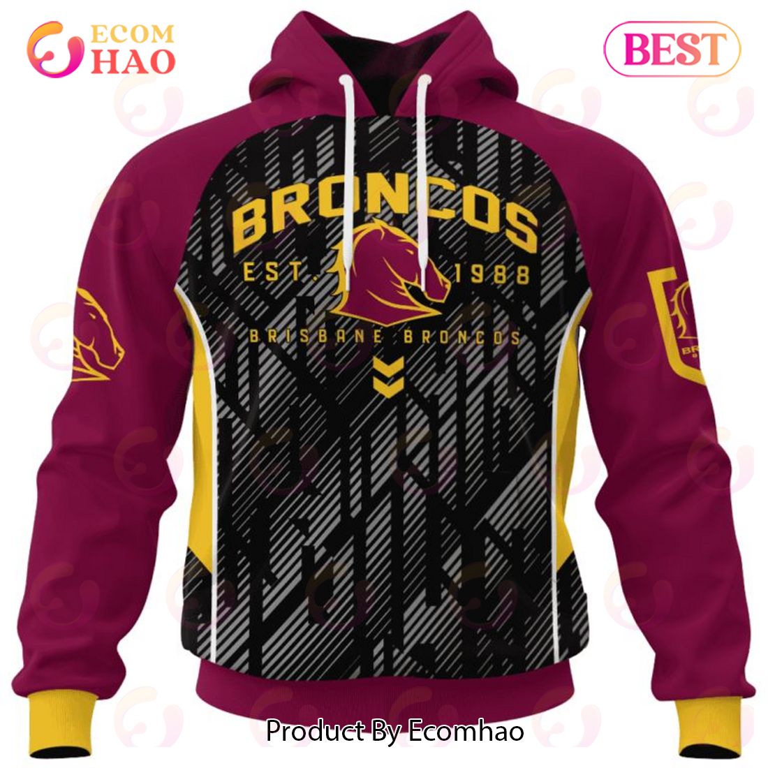 NRL Brisbane Broncos Special Blocker Design 3D Hoodie