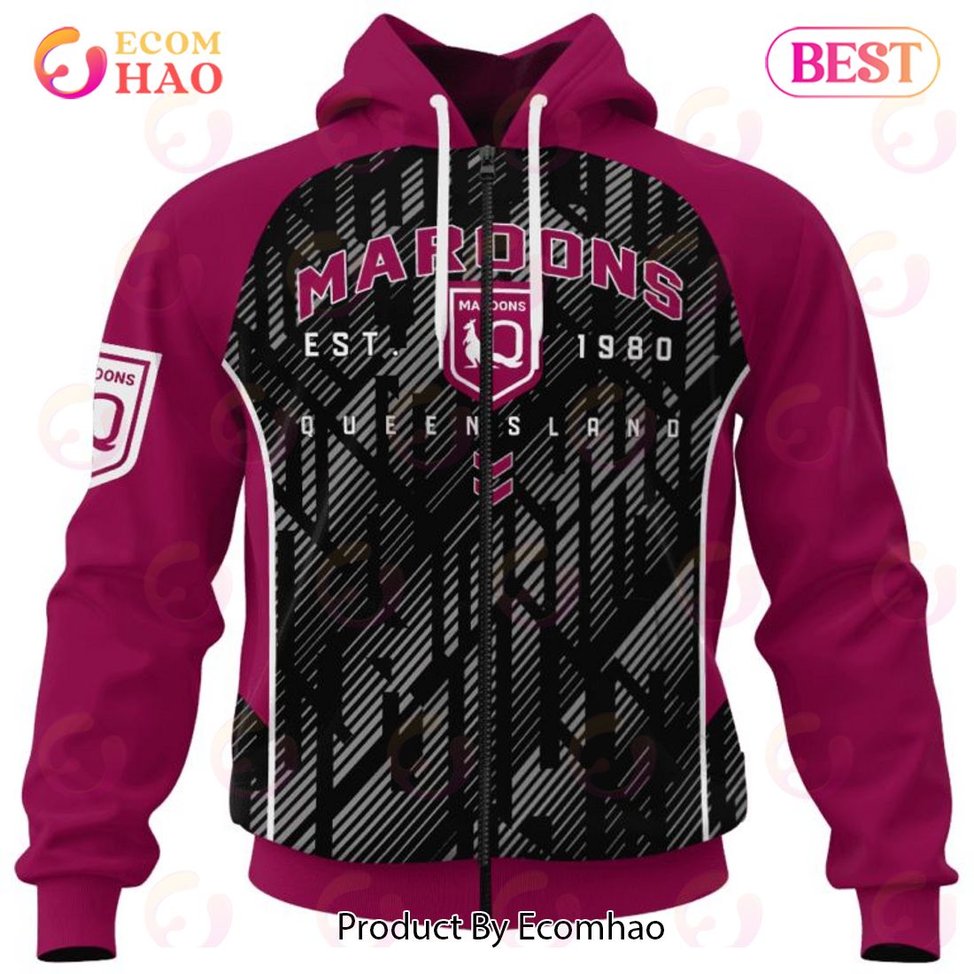 QLD Maroons Special Blocker Design 3D Hoodie