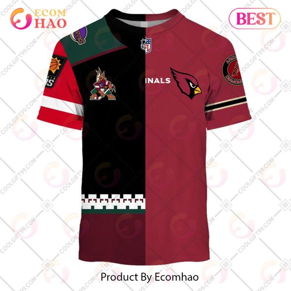 Personalized Arizona Coyotes, Arizona Cardinals, Arizona Diamondbacks, Phoenix Suns Mix Jersey Style 3D Hoodie