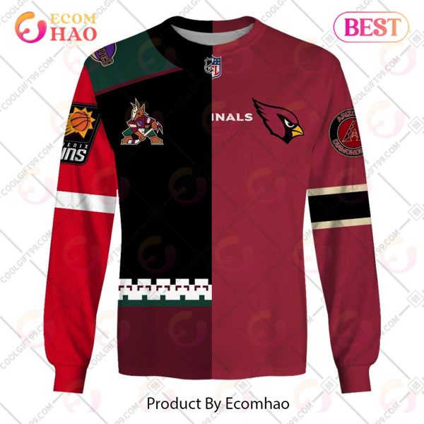 Personalized Arizona Coyotes, Arizona Cardinals, Arizona Diamondbacks, Phoenix Suns Mix Jersey Style 3D Hoodie