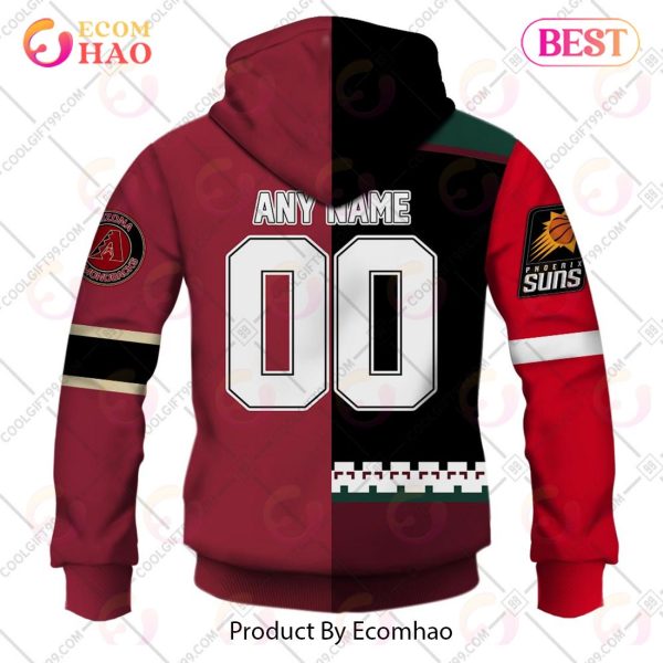 Personalized Arizona Coyotes, Arizona Cardinals, Arizona Diamondbacks, Phoenix Suns Mix Jersey Style 3D Hoodie