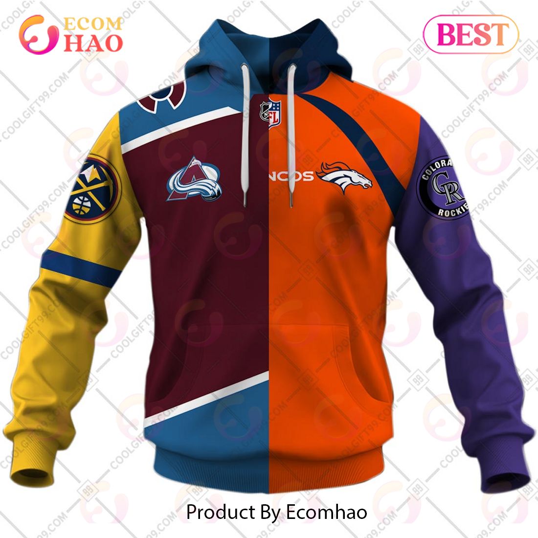 Personalized Colorado Avalanche, Denver Broncos, Colorado Rockies, Denver Nuggets Jersey Style 3D Hoodie