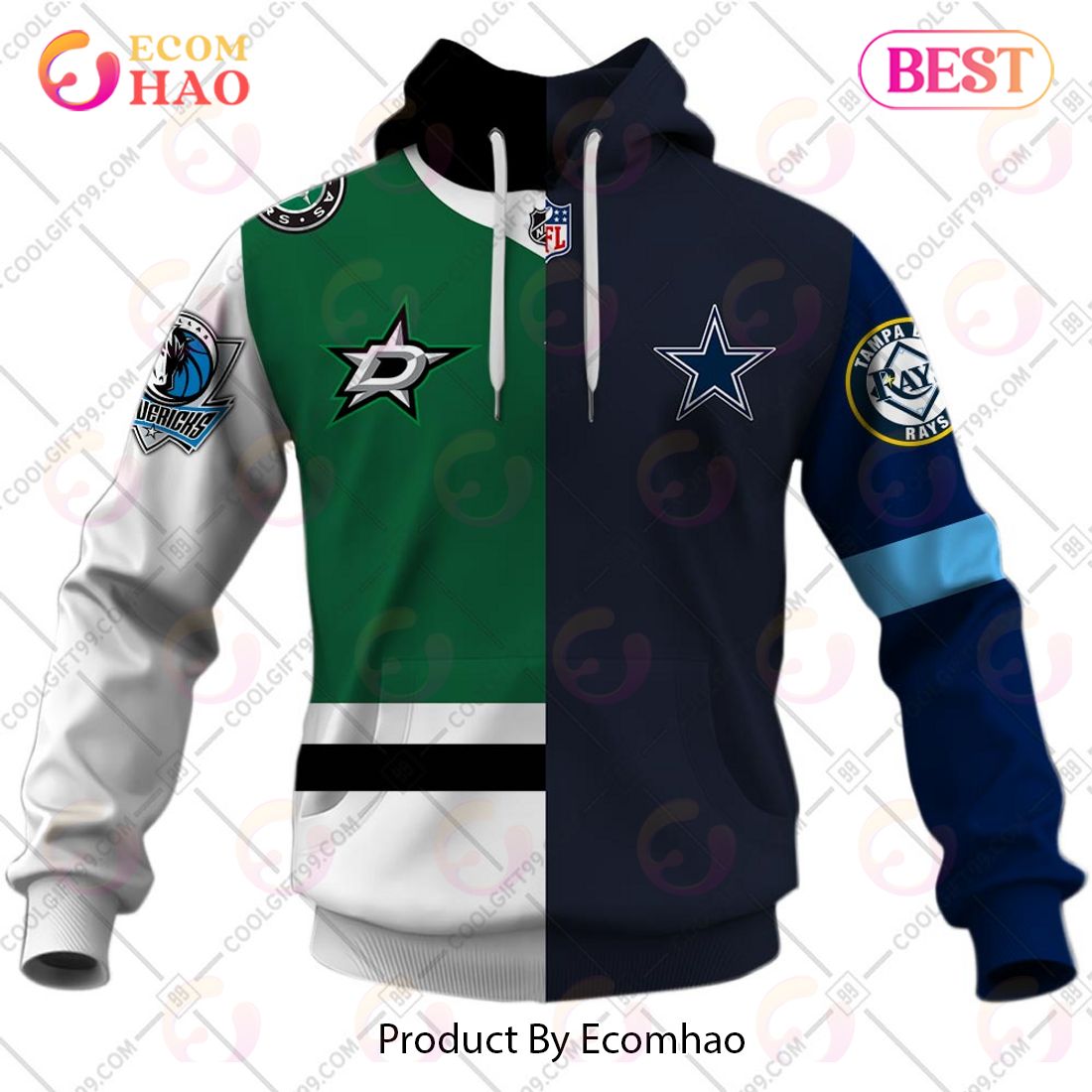 Personalized Dallas Stars, Dallas Cowboys, Texas Rangers, Dallas Mavericks Mix Jersey Style 3D Hoodie