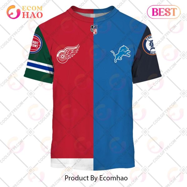Personalized Detroit Red Wings, Detroit Lions, Detroit Tigers, Detroit Pistons Mix Jersey Style 3D Hoodie