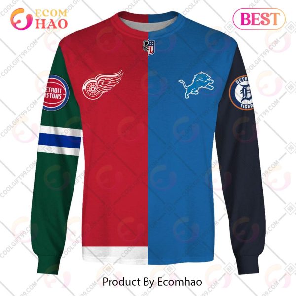 Personalized Detroit Red Wings, Detroit Lions, Detroit Tigers, Detroit Pistons Mix Jersey Style 3D Hoodie