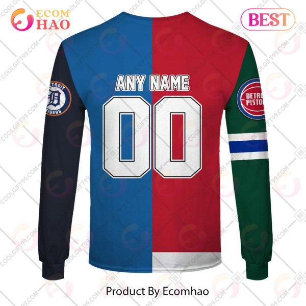 Personalized Detroit Red Wings, Detroit Lions, Detroit Tigers, Detroit Pistons Mix Jersey Style 3D Hoodie