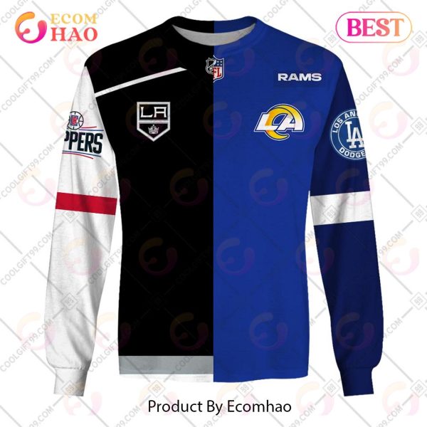 Personalized Los Angeles Kings, Los Angeles Rams, Los Angeles Dodgers, Los Angeles Clippers Mix Jersey Style 3D Hoodie