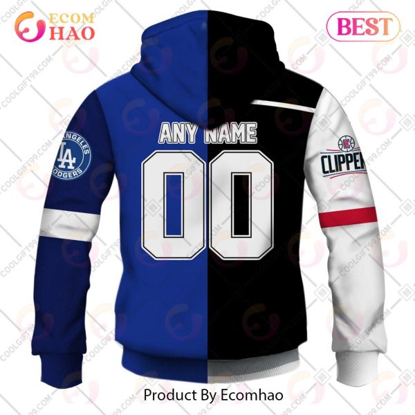 Personalized Los Angeles Kings, Los Angeles Rams, Los Angeles Dodgers, Los Angeles Clippers Mix Jersey Style 3D Hoodie