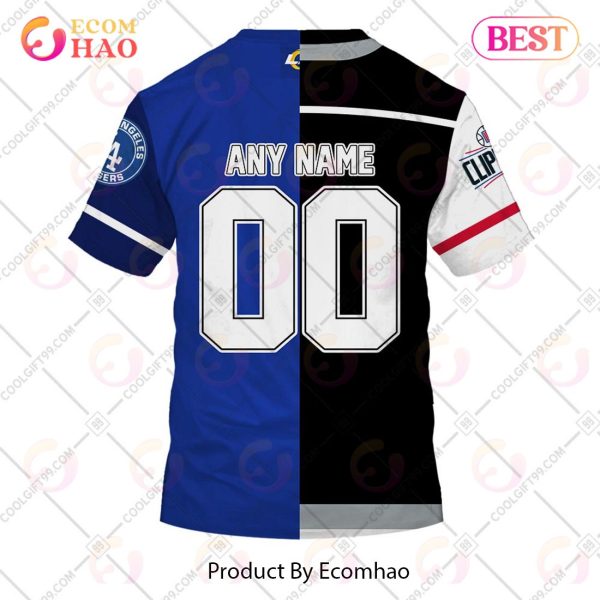 Personalized Los Angeles Kings, Los Angeles Rams, Los Angeles Dodgers, Los Angeles Clippers Mix Jersey Style 3D Hoodie