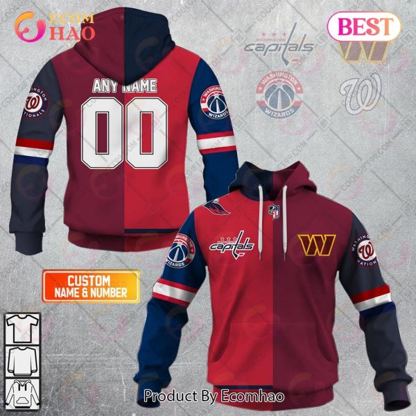 Personalized Washington Capitals, Washington Commanders, Washington Nationals, Washington Wizards _ Mix Jersey Style 3D Hoodie