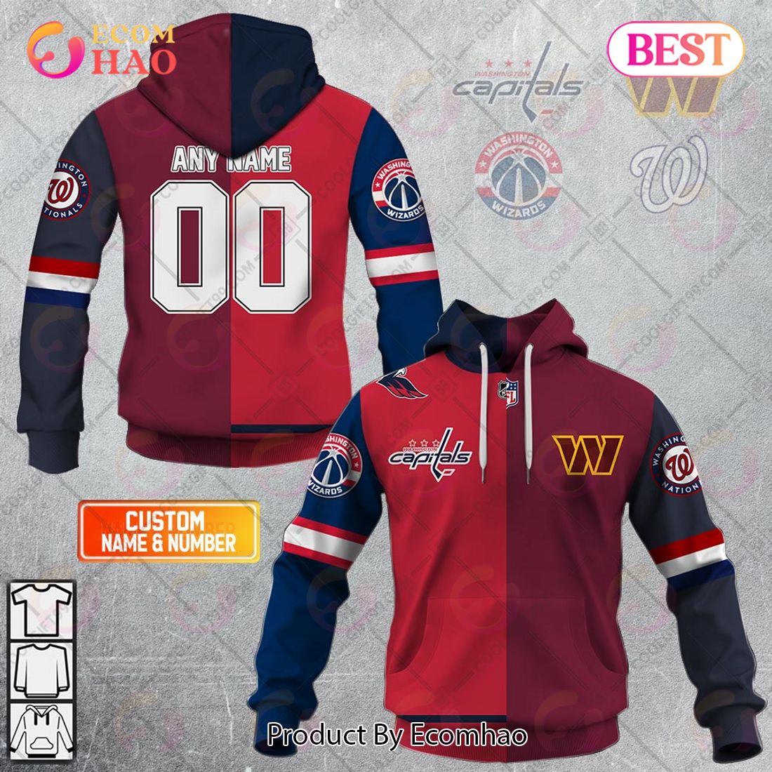 Personalized Washington Capitals, Washington Commanders, Washington Nationals, Washington Wizards _ Mix Jersey Style 3D Hoodie