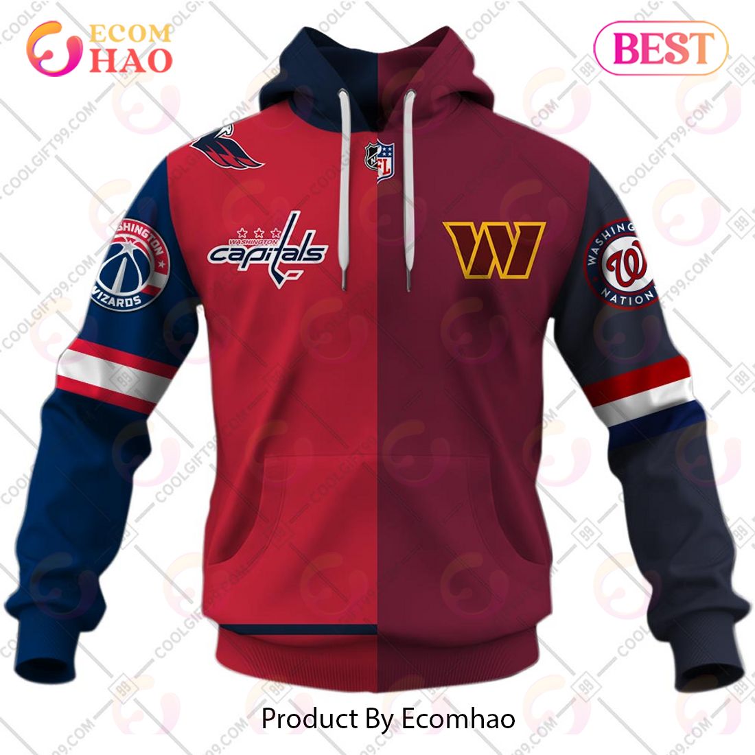 Personalized Washington Capitals, Washington Commanders, Washington Nationals, Washington Wizards _ Mix Jersey Style 3D Hoodie