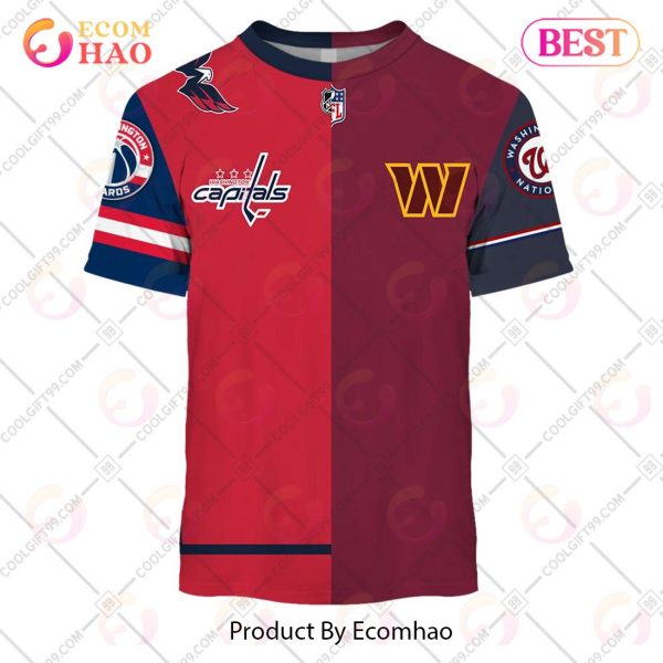 Personalized Washington Capitals, Washington Commanders, Washington Nationals, Washington Wizards _ Mix Jersey Style 3D Hoodie