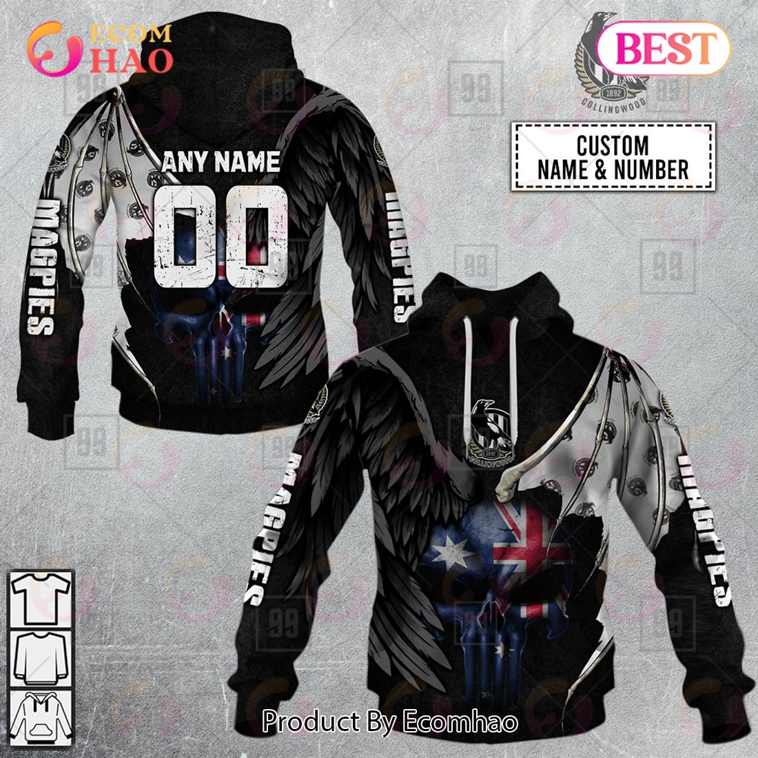 Personalized Wings AFL Collingwood Magpies 3D Hoodie