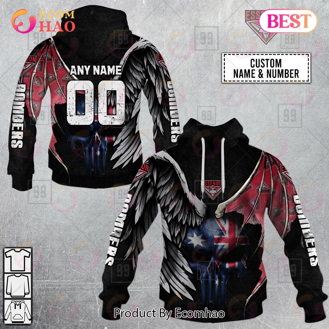 Personalized Wings AFL Essendon Bombers 3D Hoodie