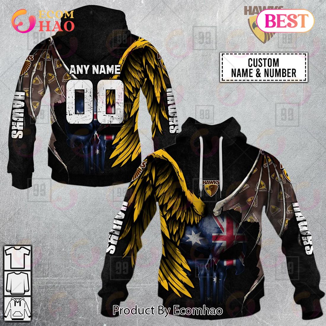 Personalized Wings AFL Hawthorn Hawks 3D Hoodie