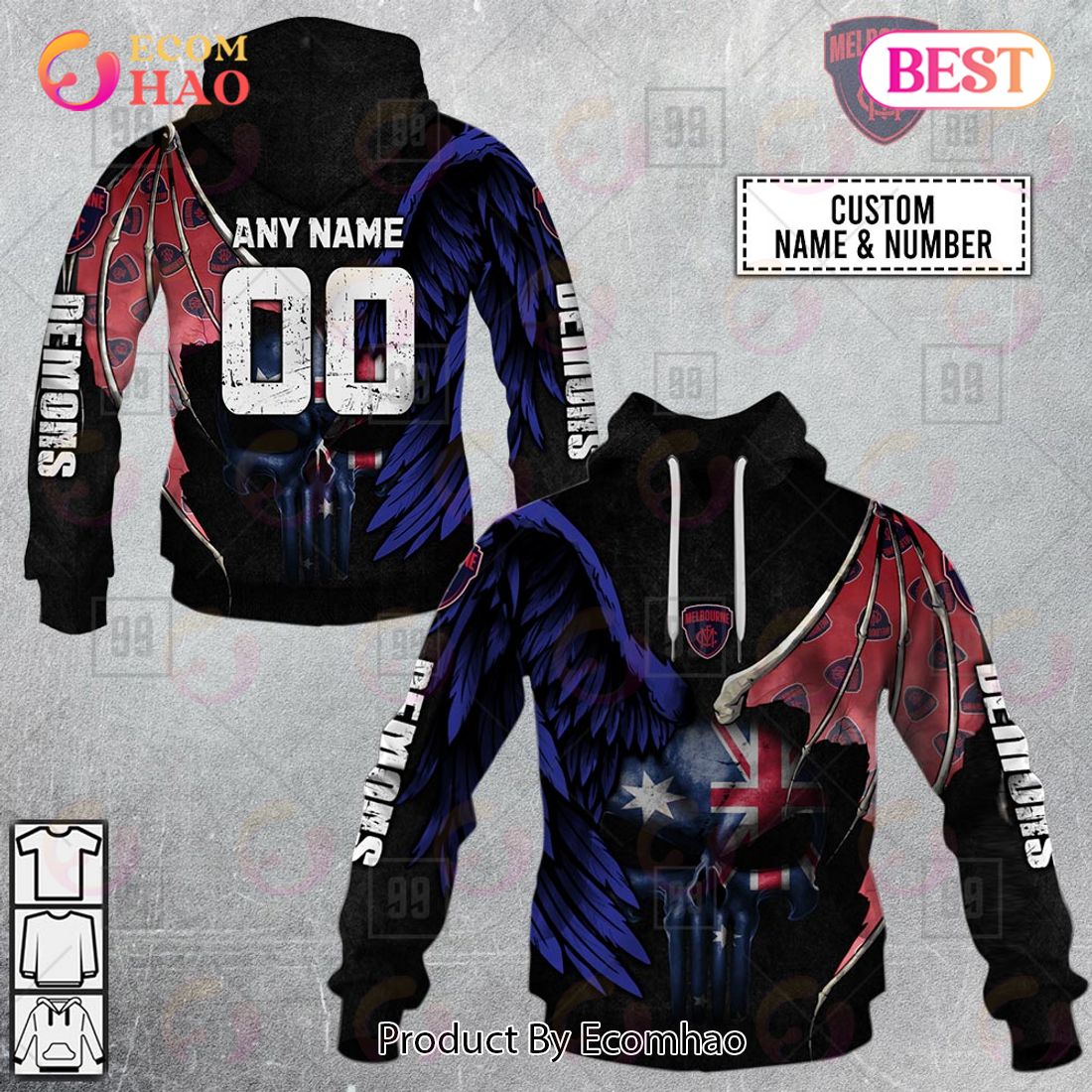 Personalized Wings AFL Melbourne Demons 3D Hoodie