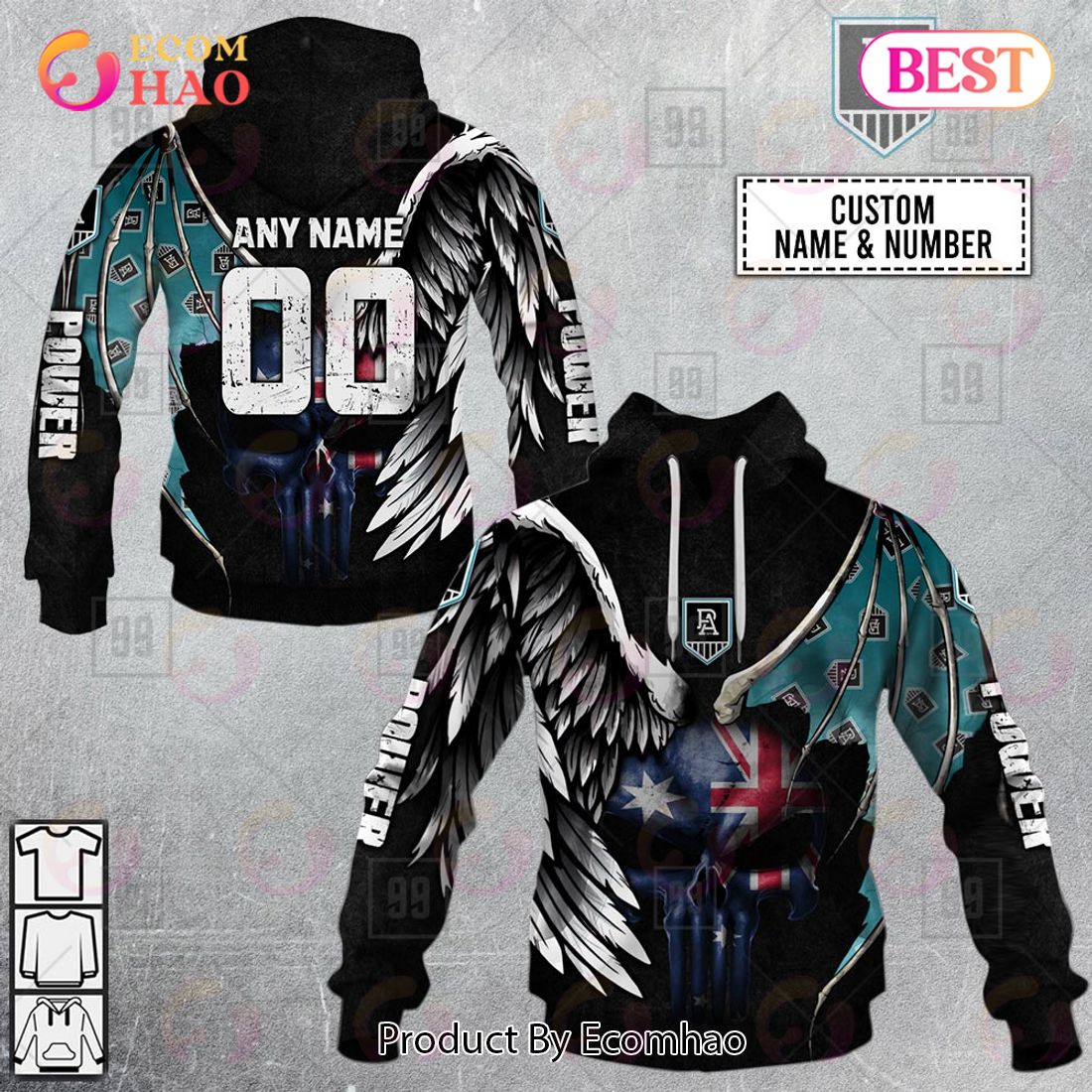 Personalized Wings AFL Port Adelaide Power 3D Hoodie