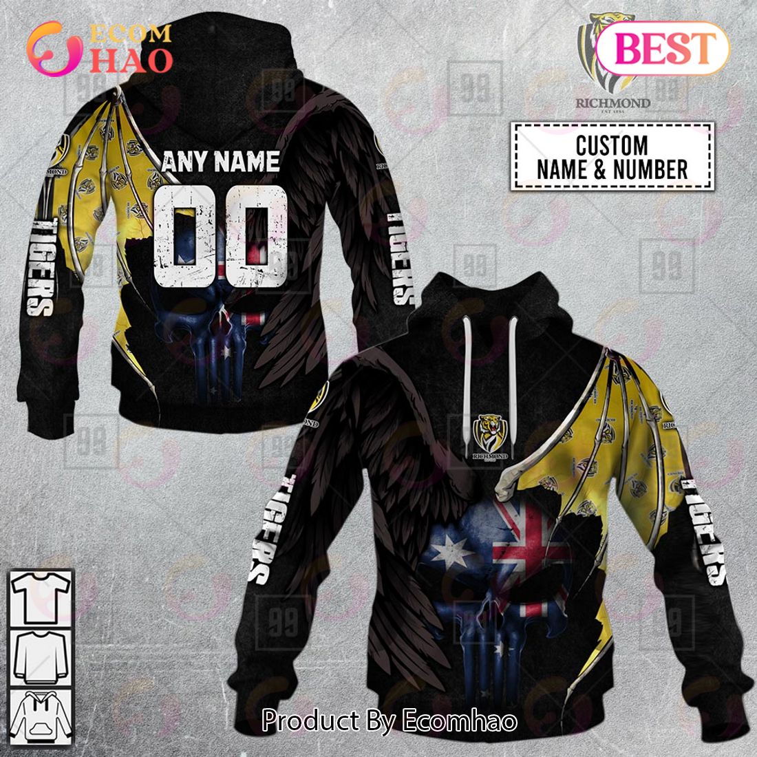 Personalized Wings AFL Richmond Tigers 3D Hoodie